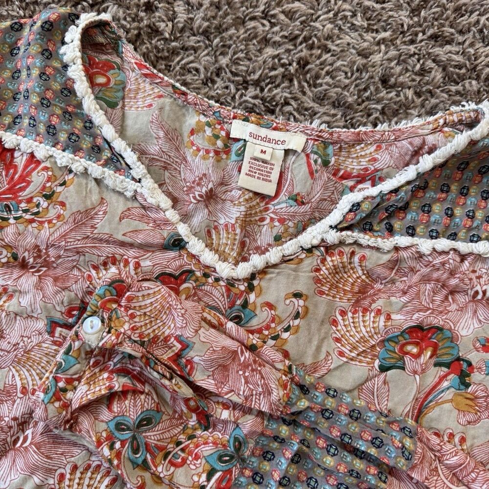 Sundance Top Womens Medium Floral Cottagecore Fringe Boho Peasant Fairy Button